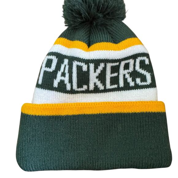 Green Bay Packers Logo Knit Winter Hat Beanie Pom Pom NFL Team Apparel OSFM - Picture 7 of 9